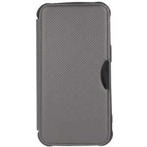 Apple iPhone 16 Pro Max, Oldalra nyíló tok, légpárnás sarok, bőrhatású, karbon minta, Razor Book, ezüst