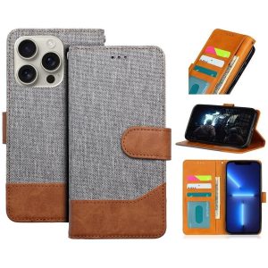 Xiaomi Redmi Note 14 5G, Oldalra nyíló tok, stand, kártyatartóval, farmer minta, Jeans Book, szürke