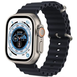 Apple Watch 4-6, SE, SE (2022) (42 / 44 mm) / Watch 7-9 (45 mm) / Watch 10 (46 mm) / Watch Ultra 1-2 (49 mm), szilikon pótszíj, állítható, hullámos kialakítás, TP IconBand Pro, fekete