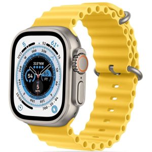 Apple Watch 4-6, SE, SE (2022) (42 / 44 mm) / Watch 7-9 (45 mm) / Watch 10 (46 mm) / Watch Ultra 1-2 (49 mm), szilikon pótszíj, állítható, hullámos kialakítás, TP IconBand Pro, sárga