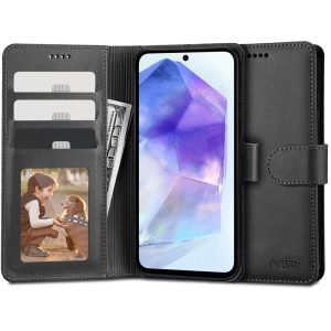 Samsung Galaxy A55 5G SM-A556B, Oldalra nyíló tok, stand, mágnes csattal, TP Wallett, fekete