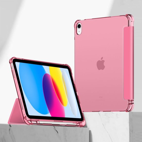 Apple iPad 10.9 (2022), mappa tok, közepesen ütésálló, érintőceruza tartó, érintőceruza nélkül, színes átlátszó hátlap, Smart Case, TP SC Pen Holder Hybrid, magenta