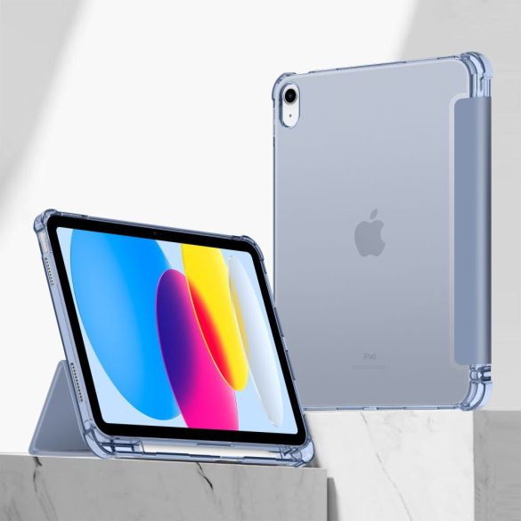 Apple iPad 10.9 (2022), mappa tok, közepesen ütésálló, érintőceruza tartó, érintőceruza nélkül, színes átlátszó hátlap, Smart Case, TP SC Pen Holder Hybrid, kék