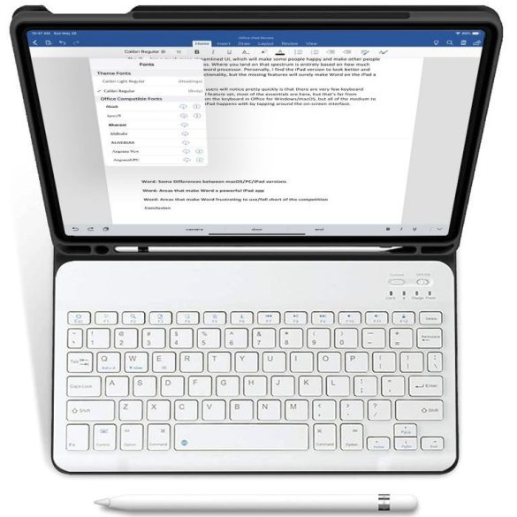 Apple iPad Air (2020 / 2022) / iPad Air 11 (2024), Bluetooth billentyűzetes mappa tok, érintőceruza tartó, érintőceruza nélkül, TP SC Pen Holder + Keyboard, fekete