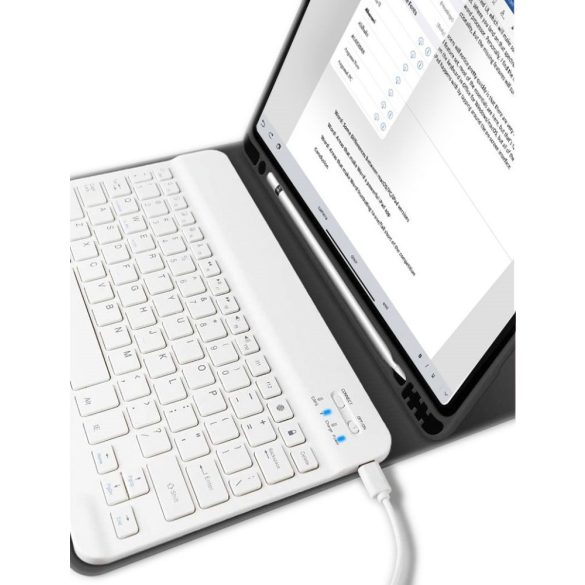 Apple iPad Air (2020 / 2022) / iPad Air 11 (2024), Bluetooth billentyűzetes mappa tok, érintőceruza tartó, érintőceruza nélkül, TP SC Pen Holder + Keyboard, fekete