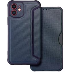   Samsung Galaxy S25 SM-S931, Oldalra nyíló tok, légpárnás sarok, bőrhatású, karbon minta, Razor Book, kék