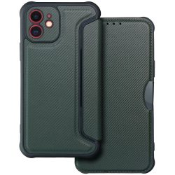   Samsung Galaxy S25 SM-S931, Oldalra nyíló tok, légpárnás sarok, bőrhatású, karbon minta, Razor Book, zöld