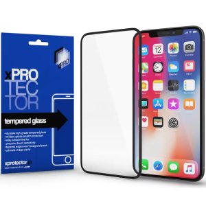 Apple iPhone X / XS / 11 Pro, Kijelzővédő fólia, ütésálló fólia (az íves részre is!), Tempered Glass (edzett üveg), Xprotector Full 3D, fekete