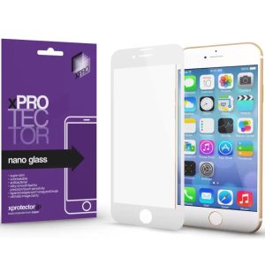 Apple iPhone 7 Plus / 8 Plus, Kijelzővédő fólia, ütésálló fólia (az íves részre is!), Tempered Glass (edzett üveg), Xprotector Nano Glass, fehér