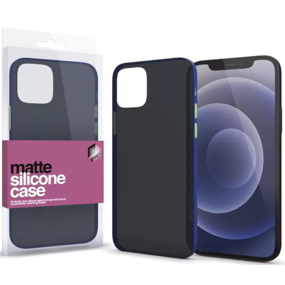 Apple iPhone 12 / 12 Pro, Szilikon tok, színes gombokkal, Xprotector Matte, áttetsző/kék