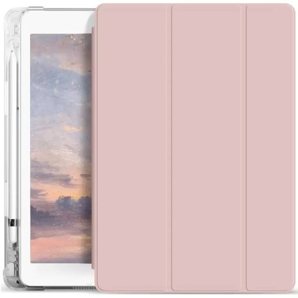 Apple iPad 10.2 (2019 / 2020 / 2021), mappa tok, Apple Pencil tartóval, átlátszó szilikon hátlap, Smart Case, Xprotector Smart Book Flip, rózsaszín