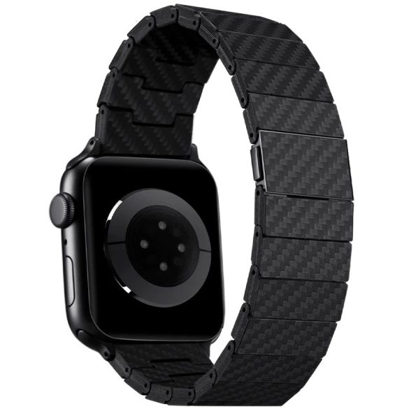 Apple Watch 1-6, SE (42 / 44 mm) / Watch 7-8 (45 mm) / Watch Ultra (49 mm), Fém pótszíj, mágneses zár, karbon minta, Pitaka Carbon Fiber Watch Band Modern, fekete