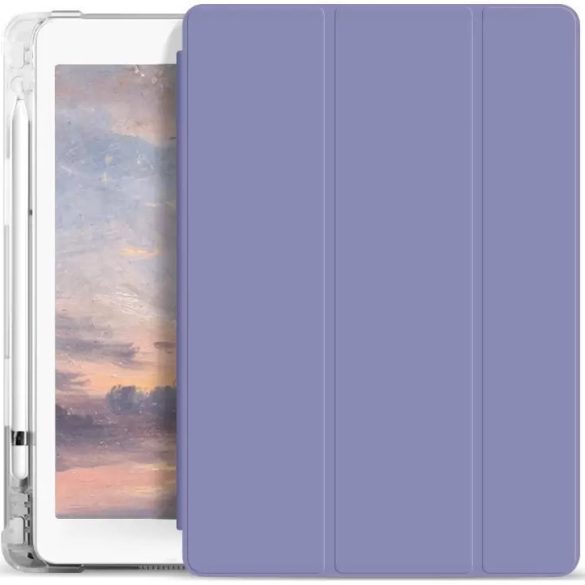 Apple iPad Air (2020) / iPad Air (2022), mappa tok, Apple Pencil tartóval, átlátszó szilikon hátlap, Smart Case, Xprotector Smart Book Flip, lila