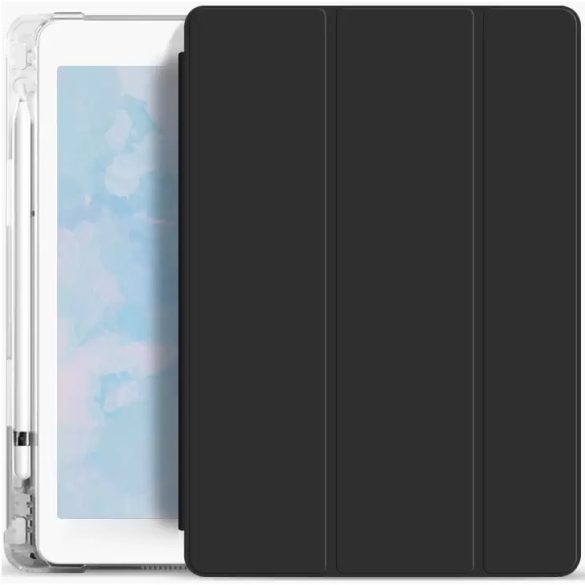 Apple iPad Air (2020) / iPad Air (2022), mappa tok, Apple Pencil tartóval, átlátszó szilikon hátlap, Smart Case, Xprotector Smart Book Flip, fekete