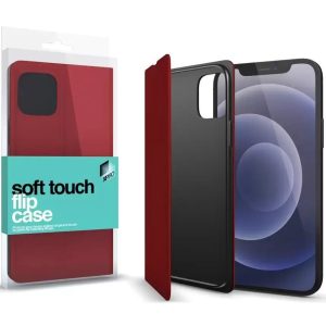 Huawei P40 Lite, Oldalra nyíló tok, stand, Xprotector Soft Touch Flip, piros