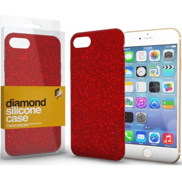 Apple iPhone 13 Pro, Szilikon tok, csillogó, Xprotector Diamond, piros