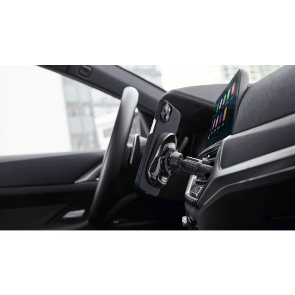 Autós tartó, szellőzőrácsra rögzíthető, 360°-ban forgatható, mágneses, Magsafe kompatibilis, karbon minta, Pitaka MagEz Car Mount Lite, fekete