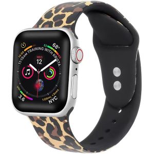 Apple Watch 4-6, SE, SE (2022) (42 / 44 mm) / Watch 7-9 (45 mm) / Watch Ultra 1-2 (49 mm), szilikon pótszíj, Leopárd minta, Xprotector, mintás/barna