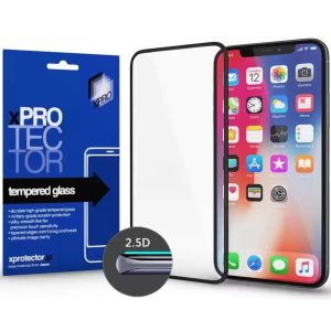 Apple iPhone X / XS / 11 Pro, Kijelzővédő, ütésálló fólia (az íves részre is!), Tempered Glass (edzett üveg), Xprotector, fekete