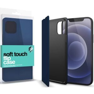 Samsung Galaxy A12 / A12 Nacho / M12 SM-A125F / A127F / M127F, Oldalra nyíló tok, stand, Xprotector Soft Touch Flip, sötétkék