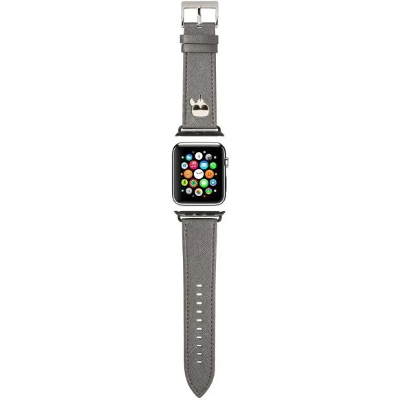 Apple Watch 4-6, SE, SE (2022) (42 / 44 mm) / Watch 7-9 (45 mm) / Watch Ultra 1-2 (49 mm), műbőr pótszíj, állítható, napszemüveges lány minta, Karl Lagerfeld, szürke