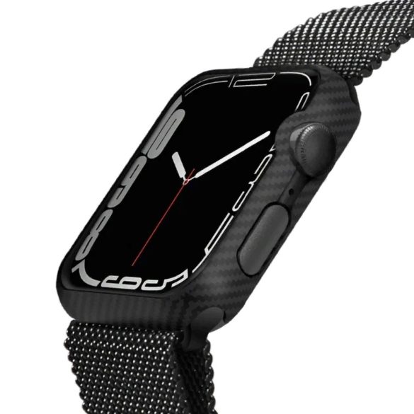 Apple Watch 7-8 (45mm), Műanyag védőkeret, szíj nélkül, közepesen ütésálló, karbon minta, Pitaka Air Case, fekete/szürke