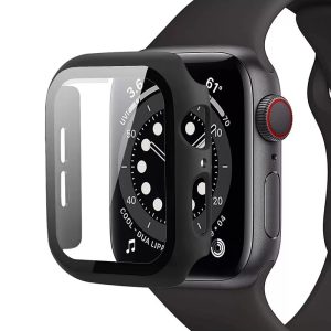 Apple Watch 4-6, SE, SE (2022) (40 mm), Műanyag védőkeret, kijelzővédő üveggel, szíj nélkül, TP Defense360, fekete