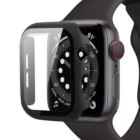 Apple Watch 4-6, SE, SE (2022) (44 mm), Műanyag védőkeret, kijelzővédő üveggel, szíj nélkül, TP Defense360, fekete