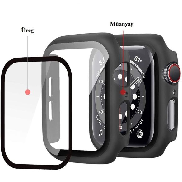 Apple Watch 4-6, SE, SE (2022) (44 mm), Műanyag védőkeret, kijelzővédő üveggel, szíj nélkül, TP Defense360, fekete