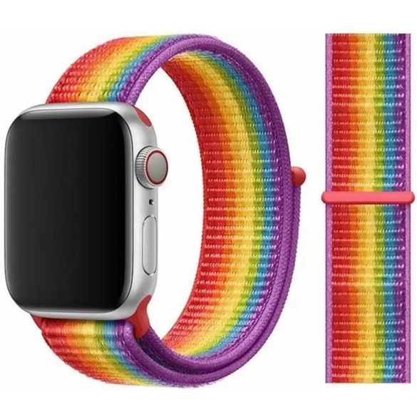 Apple Watch 4-6, SE, SE (2022) (42 / 44 mm) / Watch 7-9 (45 mm) / Watch Ultra 1-2 (49 mm), textíl pótszíj, tépőzáras, állítható, Xprotector, szivárvány