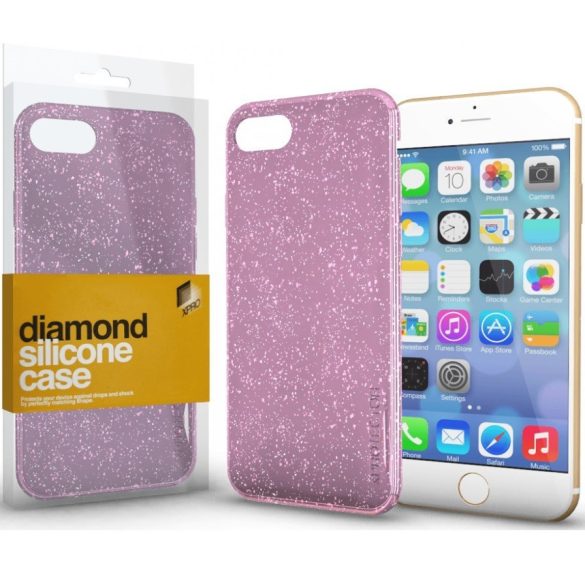 Apple iPhone 14, Szilikon tok, csillogó, Xprotector Diamond, rózsaszín