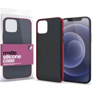 Apple iPhone 14 Plus, Szilikon tok, színes gombokkal, Xprotector Matte, áttetsző/piros