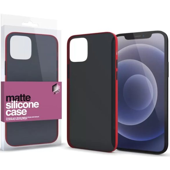 Apple iPhone 14 Pro Max, Szilikon tok, színes gombokkal, Xprotector Matte, áttetsző/piros