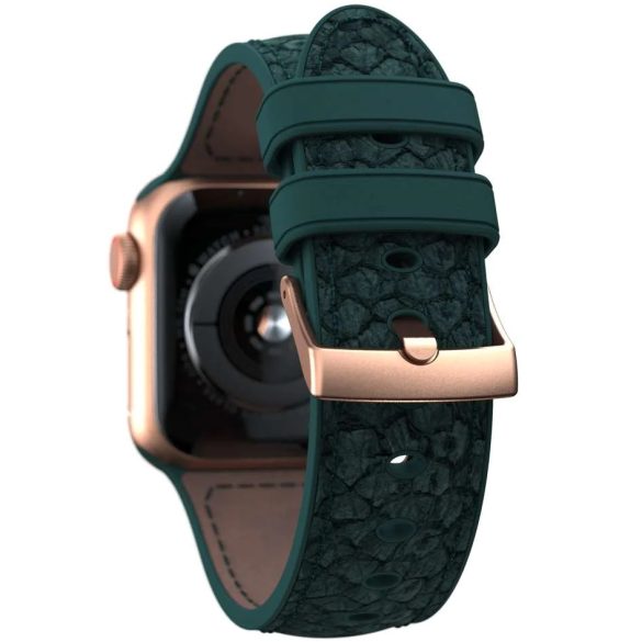 Apple Watch 4-6, SE, SE (2022) (38 / 40 mm) / Watch 7-9 (41 mm), lazac bőr pótszíj, állítható, Njord Jörð, sötétzöld
