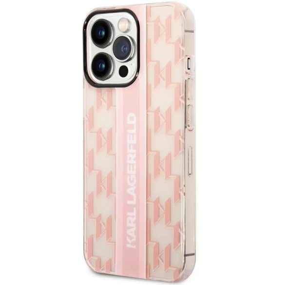 Apple iPhone 14 Pro, Műanyag hátlap védőtok, Monogram minta, Karl Lagerfeld Mono Vertical Stripe, rózsaszín