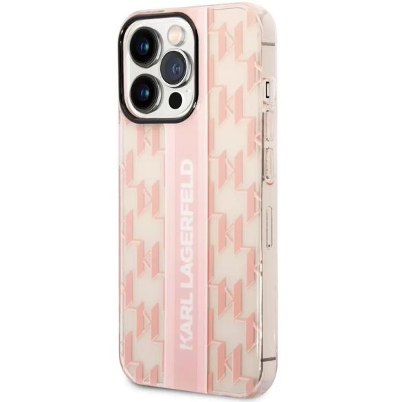 Apple iPhone 14 Pro Max, Műanyag hátlap védőtok, Monogram minta, Karl Lagerfeld Mono Vertical Stripe, rózsaszín
