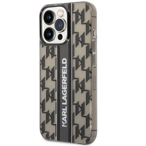 Apple iPhone 14 Pro, Műanyag hátlap védőtok, Monogram minta, Karl Lagerfeld Mono Vertical Stripe, fekete