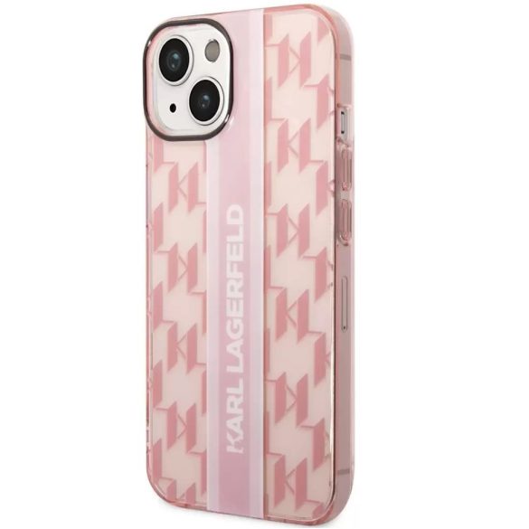 Apple iPhone 14, Műanyag hátlap védőtok, Monogram minta, Karl Lagerfeld Mono Vertical Stripe, rózsaszín