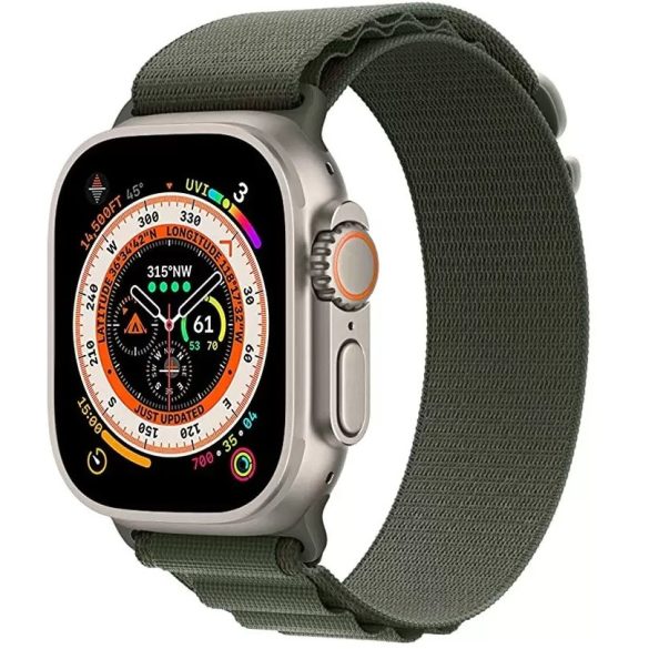 Apple Watch 4-6, SE, SE (2022) (42 / 44 mm) / Watch 7-9 (45 mm) / Watch Ultra 1-2 (49 mm), textíl pótszíj, nylon, állítható, hullámos kialakítású akasztórész, Xprotector, sötétzöld