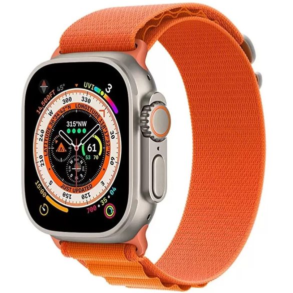 Apple Watch 4-6, SE, SE (2022) (42 / 44 mm) / Watch 7-9 (45 mm) / Watch Ultra 1-2 (49 mm), textíl pótszíj, nylon, állítható, hullámos kialakítású akasztórész, Xprotector, narancssárga