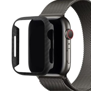 Apple Watch 4-6, SE, SE (2022) (44 mm), Műanyag védőkeret, közepesen ütésálló, kevlár borítás, szíj nélkül, karbon minta, Tactical Zulu Aramid, fekete