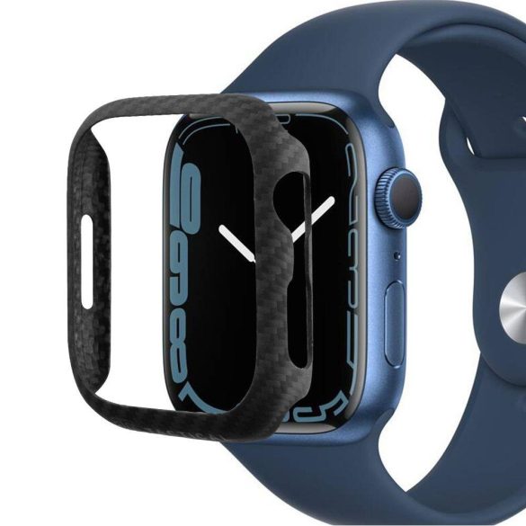 Apple Watch 7 (45mm), Műanyag védőkeret, közepesen ütésálló, kevlár borítás, szíj nélkül, karbon minta, Tactical Zulu Aramid, fekete