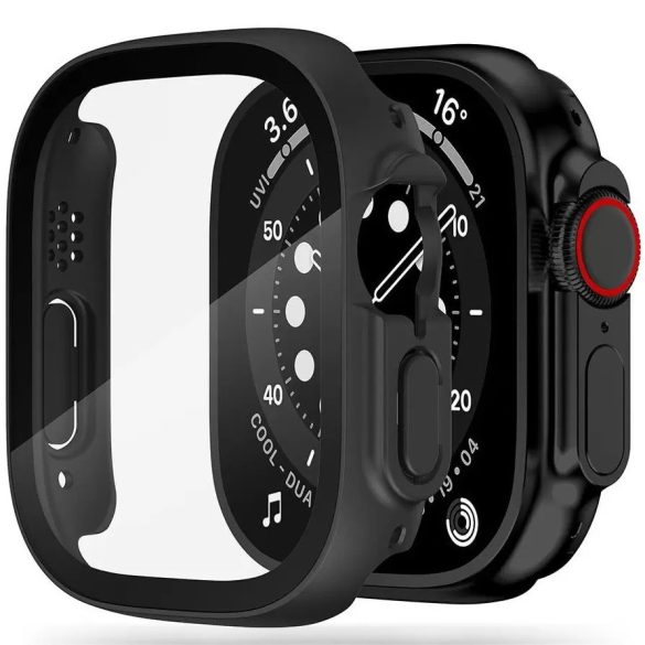 Apple Watch Ultra (49 mm), Műanyag védőkeret, kijelzővédő üveggel, szíj nélkül, TP Defense360, fekete