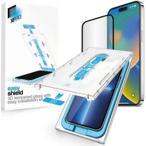 Apple iPhone X / XS / 11 Pro, Kijelzővédő fólia, ütésálló fólia (az íves részre is!), Tempered Glass (edzett üveg), felhelyező készlettel, Xprotector Eady Shield 3D, fekete