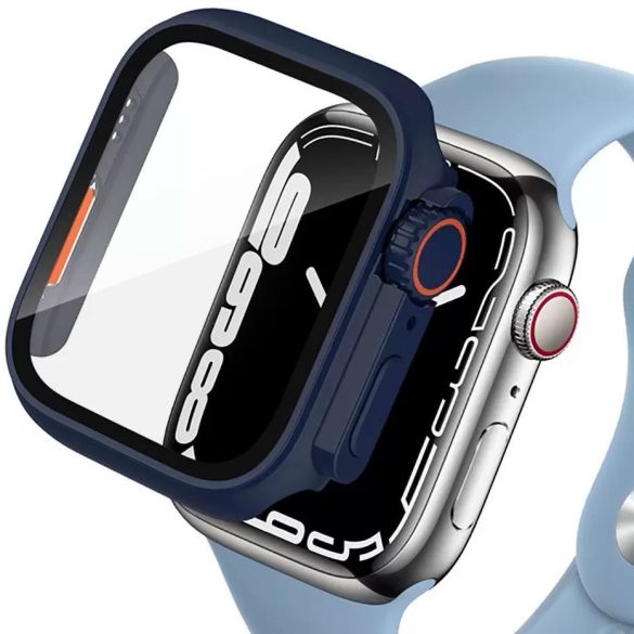 Apple Watch 4-6, SE, SE (2022) (44 mm), Műanyag védőkeret, kijelzővédő üveggel, szíj nélkül, TP Defense360, sötétkék/narancs