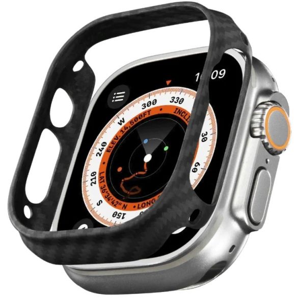 Apple Watch Ultra (49 mm), Műanyag védőkeret, szíj nélkül, közepesen ütésálló, karbon minta, Pitaka Air Case, fekete/szürke