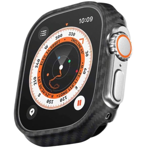 Apple Watch Ultra (49 mm), Műanyag védőkeret, szíj nélkül, közepesen ütésálló, karbon minta, Pitaka Air Case, fekete/szürke