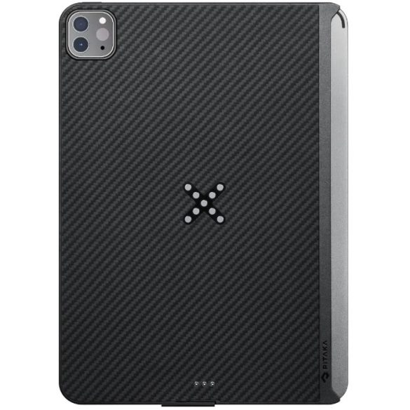 Apple iPad Pro 11 (2020 / 2021 / 2022), Műanyag hátlap töltőtok, PitaFlow vezeték nélküli töltővel, karbon minta, Pitaka MagEZ Pro Case, fekete
