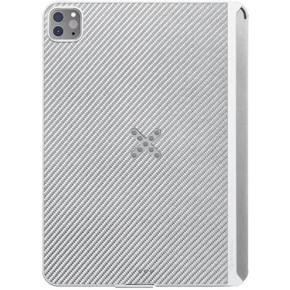 Apple iPad Pro 11 (2020 / 2021 / 2022), Műanyag hátlap töltőtok, PitaFlow vezeték nélküli töltővel, karbon minta, Pitaka MagEZ Pro Case, fehér