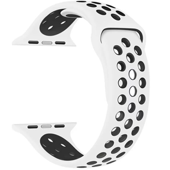 Apple Watch 4-6, SE, SE (2022) (42 / 44 mm) / Watch 7-9 (45 mm) / Watch Ultra 1-2 (49 mm), szilikon pótszíj, állítható, lyukacsos, Xprotector, fehér/fekete